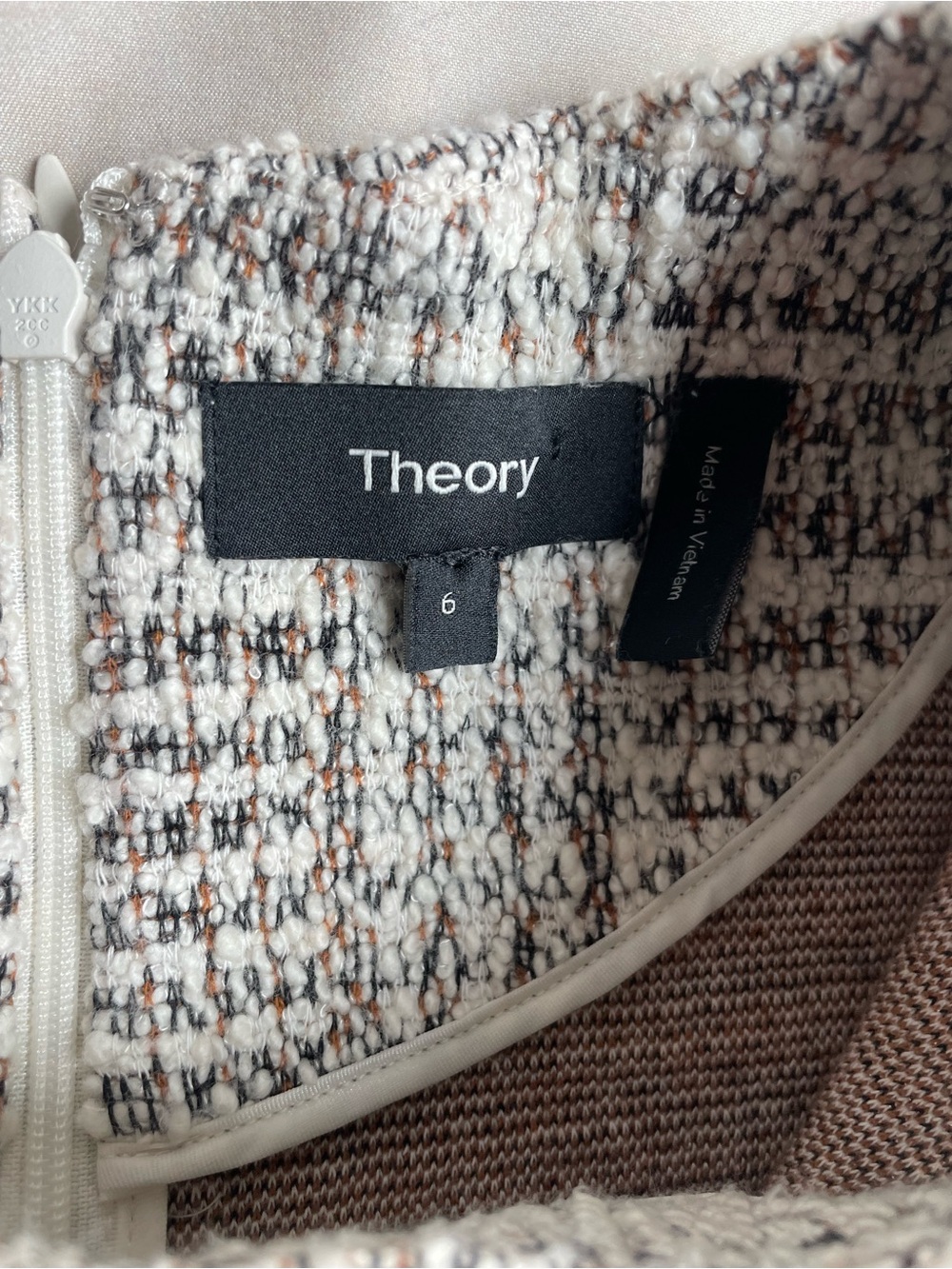 Theory Ivory and Black Tweed Short-Sleeve Fit & Flare Dress - Picture 5 of 13